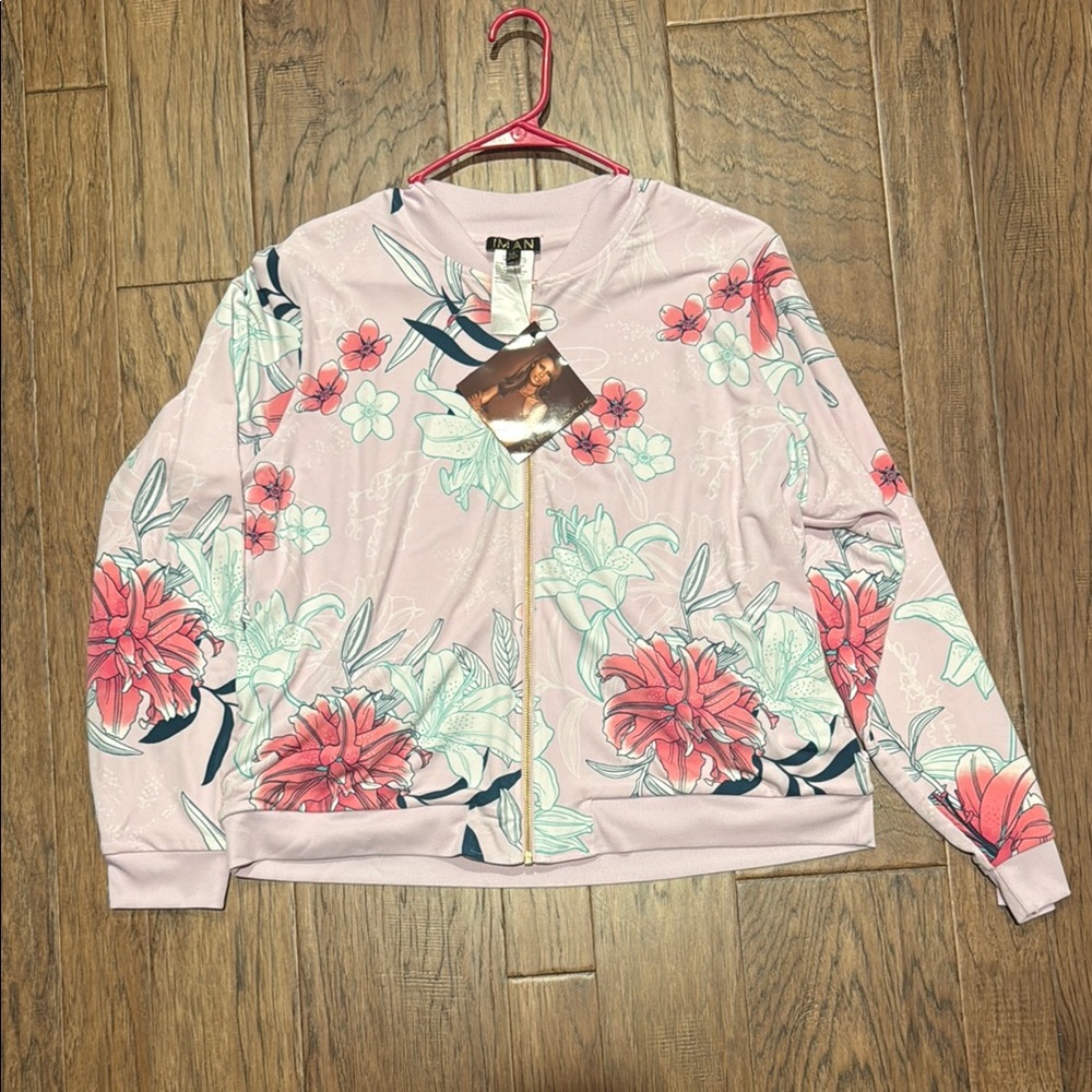 IMAN Pink Bomber Jacket with Floral Print